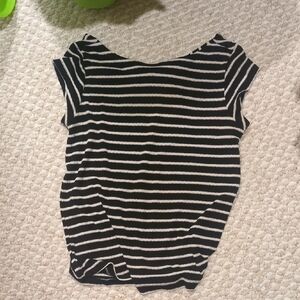 LOFT Black & White Striped Women’s Scoop Neck Top-Tie Back